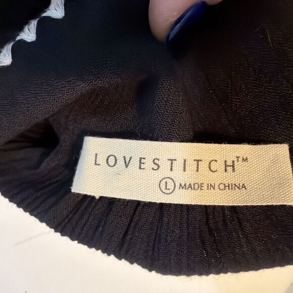 Love Stitch Short Sleeve Flutter Flutter Sleeve Embroidered Top L Boho Feminine - Picture 7 of 9